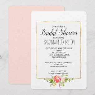 Blush Pink Red Floral Bridal Shower Invitation