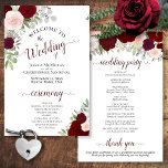Blush Pink & Red Floral Budget Wedding Program<br><div class="desc">These wedding programs are elegant and tasteful, while still being budget friendly. The design features a bevy of hand painted watercolor roses in shades of blush pink, red, and burgundy, surrounded by eucalyptus leaves and garden foliage. The typography features lacy script calligraphy, and there is room for details on the...</div>