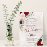 Blush Pink & Red Roses Elegant Boho Wedding Invitation<br><div class="desc">This beautiful wedding invitation features an elegant boho chic watercolor floral design with hand painted roses in shades of blush pink, deep red and burgundy. The rustic bouquet includes sprigs of lavender, eucalyptus, baby's breath and other leaves foliage and greenery all on a marbled rose colored background. Wonderful way to...</div>