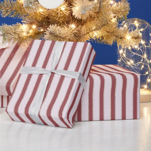 Blush Pink Red Stripes Christmas Wrapping Paper (Holidays)