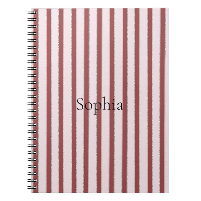 Blush Pink Red Stripes Notebook (Front)
