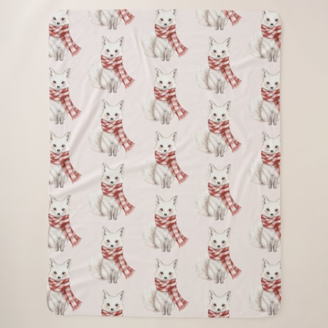 Blush Pink Red White Peppermint Fox  Sherpa Blanket (Front)