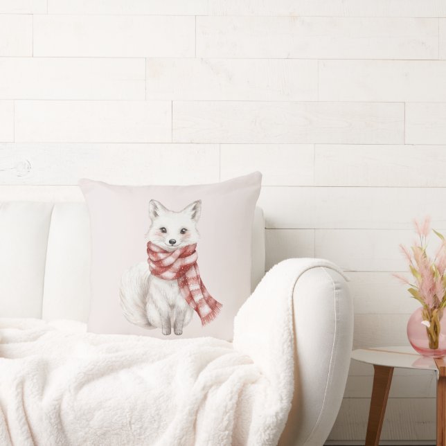 Blush Pink Red White Peppermint Fox  Throw Pillow (Couch)