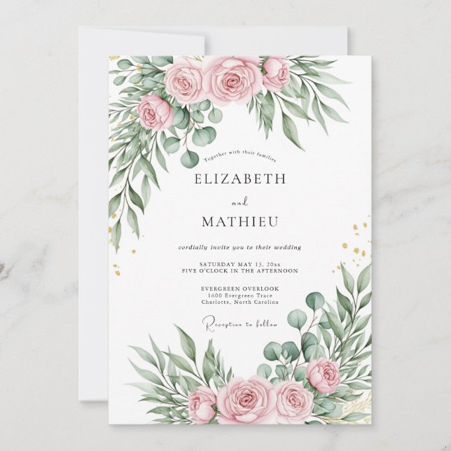 Blush Pink Refined Botanical Wedding Invitation (Front)