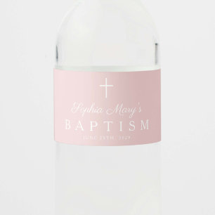 Blush Pink Religious Cross Girl Baptism Water Bottle Label