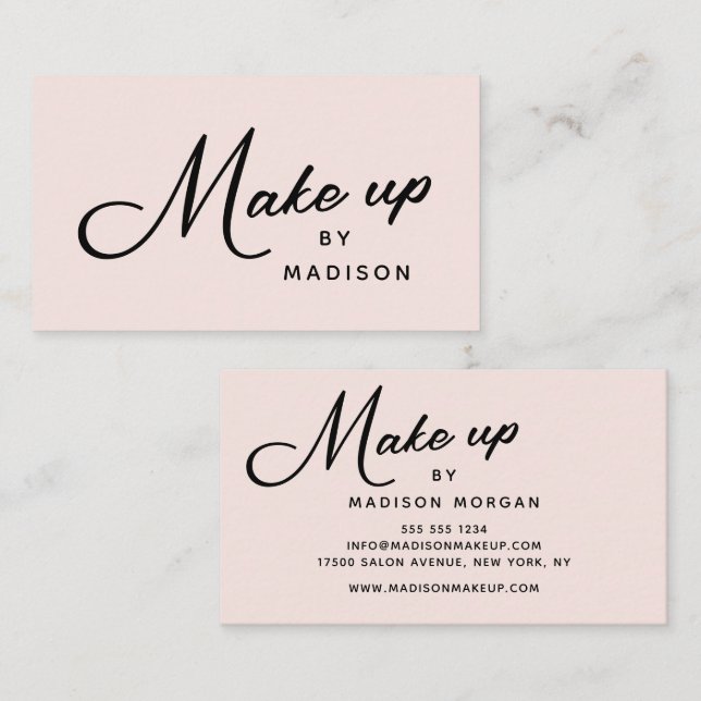 Blush Pink Retro Black Script Makeup Business Card (Front/Back)