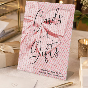 Blush Pink Retro Bow Cards and Gifts Script Pedestal Sign