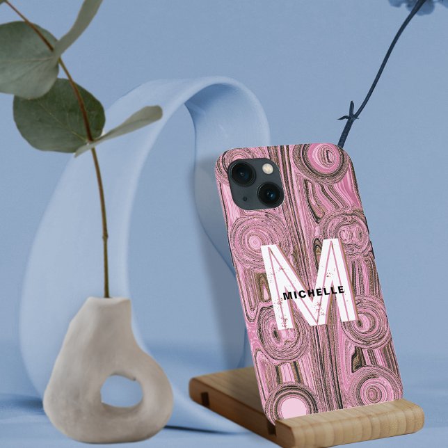 Blush Pink Retro Groovy Gold Glitter Monogram  Case-Mate iPhone Case (Creator Uploaded)