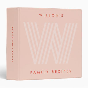 Blush Pink Retro Monogram Cooking Family Recipe Binder