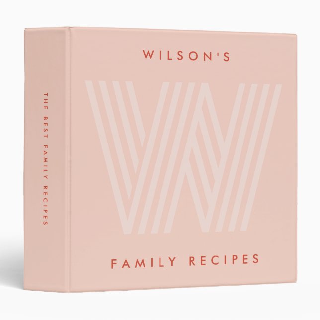 Blush Pink Retro Monogram Cooking Family Recipe Binder (Front/Spine)