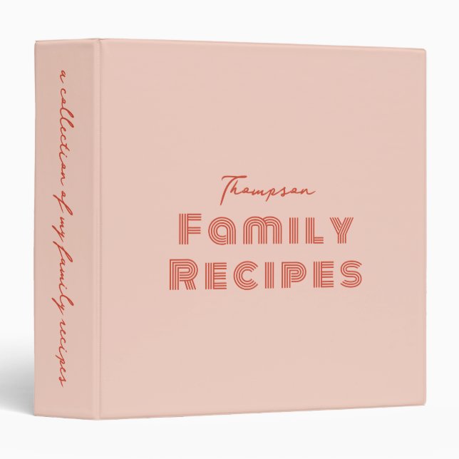 Blush Pink Retro Script Cooking Family Recipe Binder (Front/Spine)