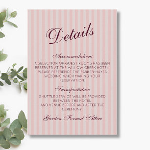 Blush Pink Retro Stripes Burgundy Wine Details Enclosure Card