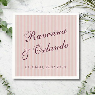 Blush Pink Retro Stripes Burgundy Wine Wedding Napkin