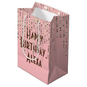 Blush Pink Rhinestone Bling Birthday Medium Gift Bag