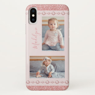 Blush Pink Rhinestone Glitter Name Photo Case-Mate iPhone Case