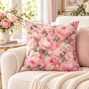 Blush Pink Romantic Bloom peony Home Décor Throw Pillow