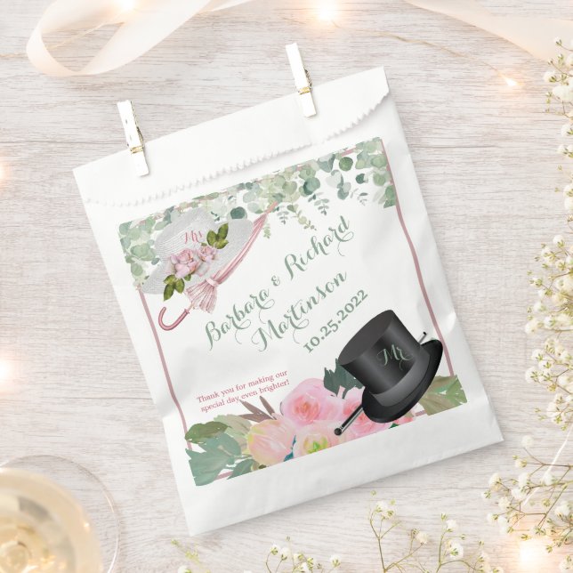 Blush Pink Romantic Floral Wedding  Favour Bag (Clipped)