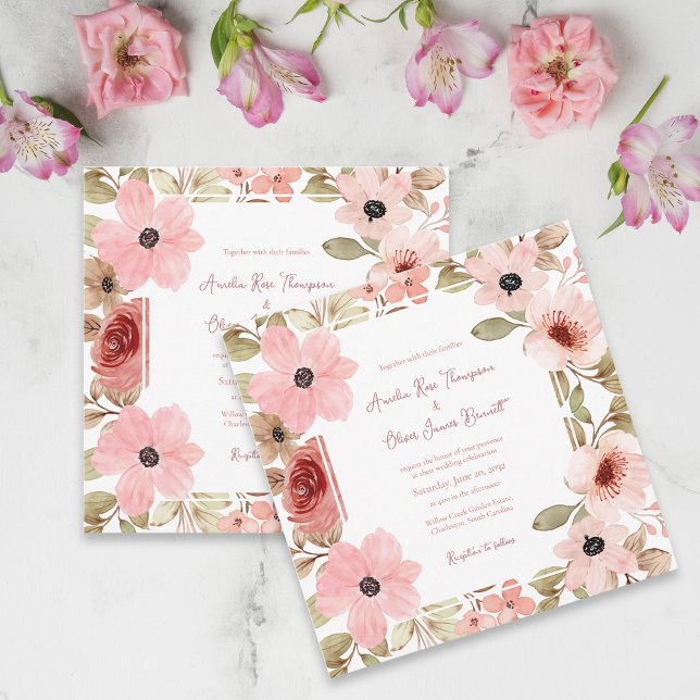 Blush Pink Romantic Floral Wedding Invitation (Blush Pink Romantic Floral Wedding Invitation)