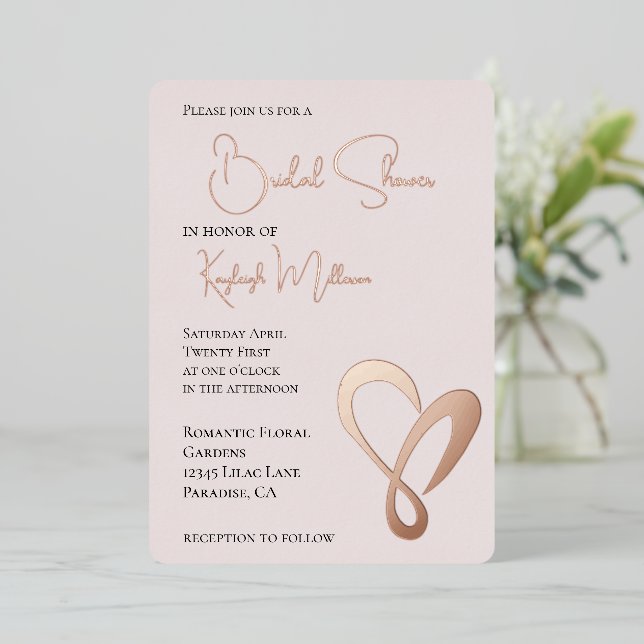 Blush Pink Romantic Love Heart Bridal Shower (Standing Front)
