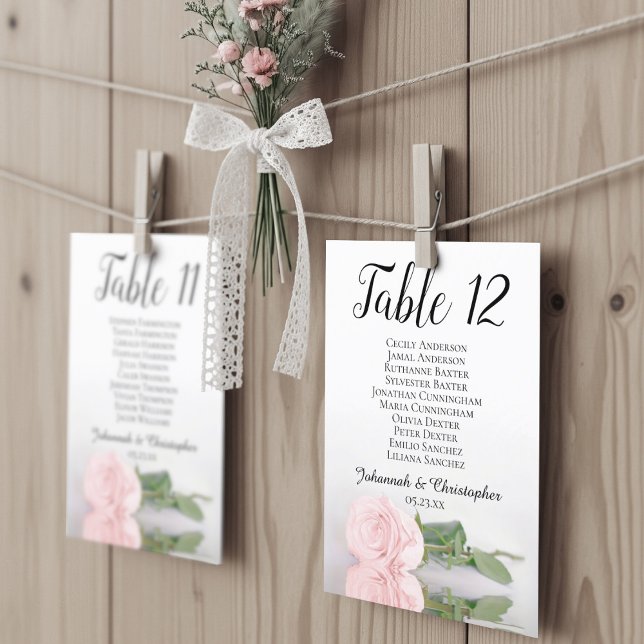 Blush Pink Rose 10 Name Wedding Seating Chart Card (Use These Cards to Create your own Seating Chart Display)