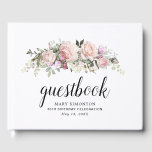 Blush Pink Rose 80th Birthday Party Guest Book<br><div class="desc">Beautiful and elegant 80th birthday party guest book features a spray of blush pink roses, deep pink rosebuds and modern sage green botanical elements. Guestbook is written in modern calligraphy and the three lines below are in a simple serif font. All of the text can be personalized and the colour,...</div>