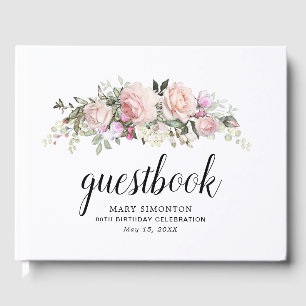 Blush Pink Rose 80th Birthday Party Guest Book