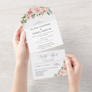 Blush Pink Rose All in One Wedding Invitation