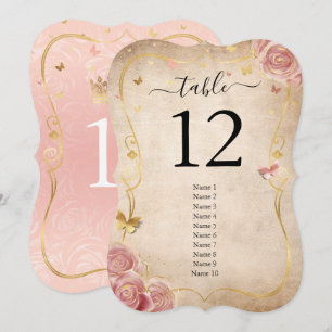 Blush Pink Rose and Gold Guest Name Table Numbers