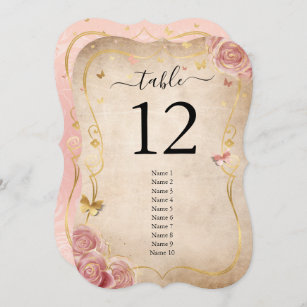 Blush Pink Rose and Gold Guest Name Table Numbers