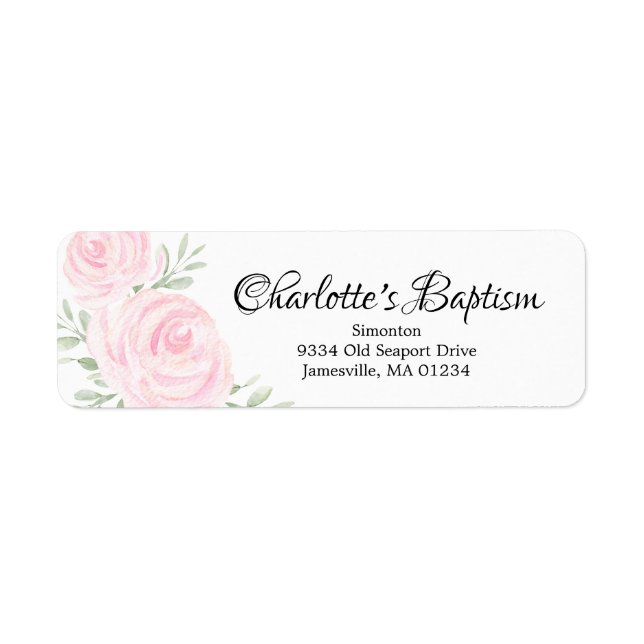 Blush Pink Rose Baptism Return Address Labels (Front)