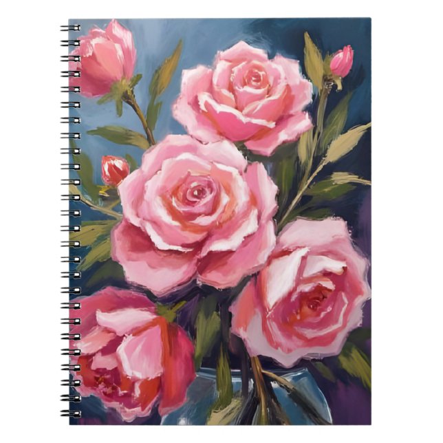 Blush Pink Rose Bouquet Painted Notebook (Front)