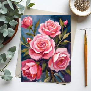 Blush Pink Rose Bouquet Painted Postcard