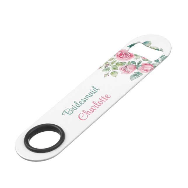 Blush Pink Rose Bridesmaid Bar Key (Back Angled)