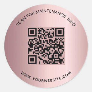 Blush pink rose business qr code maintenance info classic round sticker