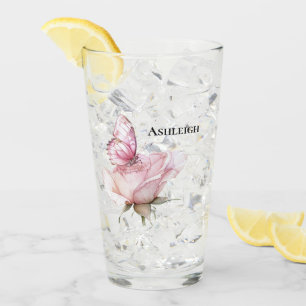 Blush Pink Rose Butterfly   Glass