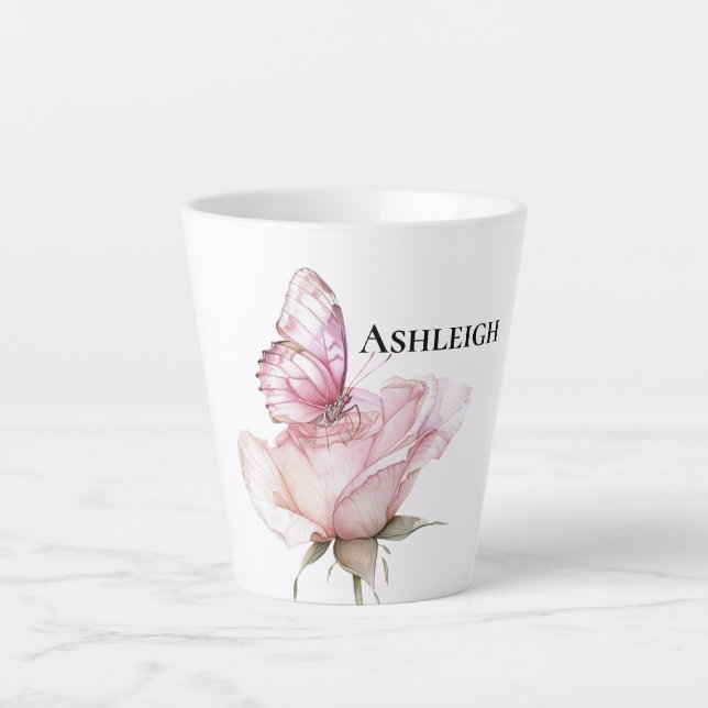 Blush Pink Rose Butterfly   Latte Mug (Front)