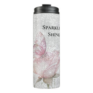 Blush Pink Rose Butterfly Sparkle  Thermal Tumbler