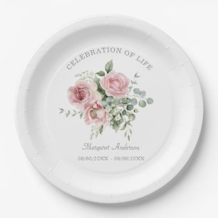Blush Pink Rose Celebration of Life Paper Plate