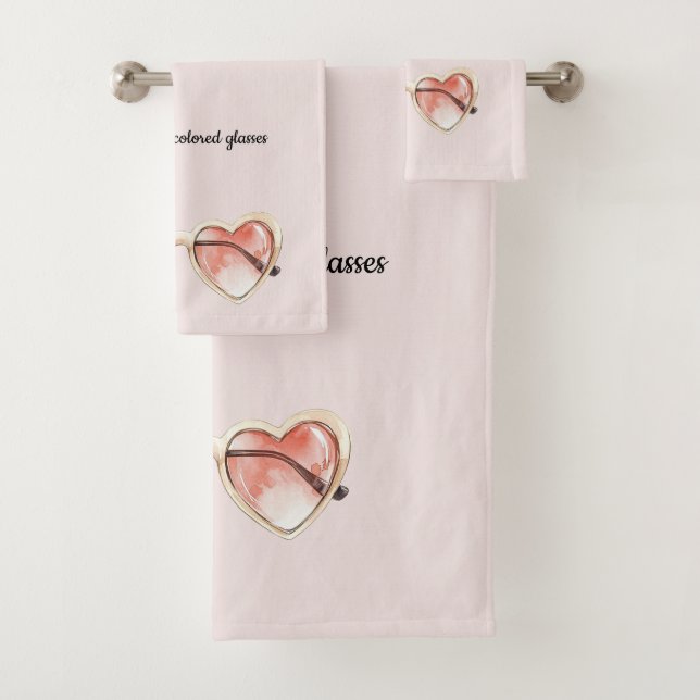 Blush Pink Rose Coloured Sunglasses Bath Towel Set (Insitu)