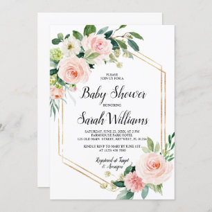 Blush Pink Rose Elegant Baby Shower Invitation