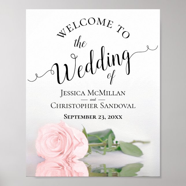 Blush Pink Rose Elegant Wedding Welcome Sign (Front)
