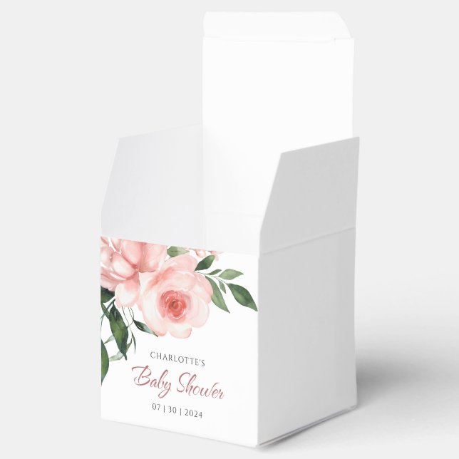 Blush Pink Rose Floral Baby Shower Favor Box (Opened)