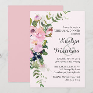 Blush Pink Rose Floral Bouquet Rehearsal Invitation