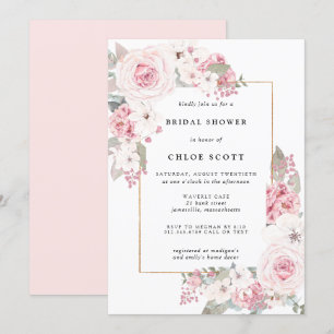 Blush Pink Rose Floral Bridal Shower Invitation