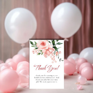 Blush Pink Rose Floral Bridal Shower Thank You Card