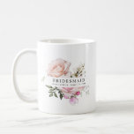 Blush Pink Rose Floral Bridesmaid Coffee Mug<br><div class="desc">Chic and elegant blush pink floral design features the title Bridesmaid and 1 line of personalized text below. All of the text can be edited, the colour, font and size changed. Make one for each of the bridal party. It will look great in the getting ready photos. This coffee mug...</div>