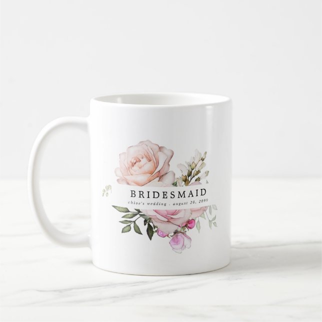 Blush Pink Rose Floral Bridesmaid Coffee Mug (Left)