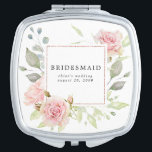 Blush Pink Rose Floral Bridesmaid Wedding Compact Mirror<br><div class="desc">Soft blush pink roses with white hydrangea flowers and soft sage green leaves create a beautiful floral display on the front of this compact. Bridesmaid is written across it There is a text line below for you to personalize it. This bridesmaid gift is part of the Rose Gold Collection. It...</div>