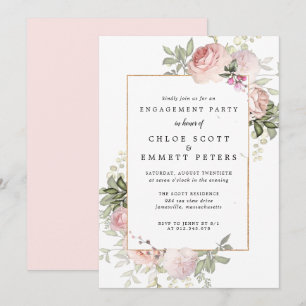 Blush Pink Rose Floral Engagement Party Invitation
