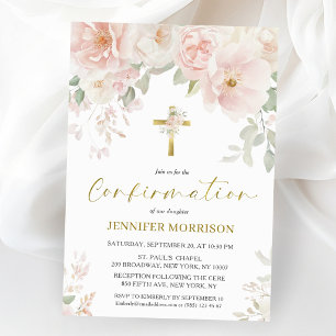 Blush Pink Rose Floral Feminine Girl Confirmation Invitation